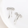 Detailed view of silver bow pendant with cubic zirconia and metal tassels for jewelry making - 4# White Gold Long Tassel