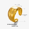 Anello aperto in acciaio inossidabile placcato oro 18K con finitura martellata - Anello solare rotondo dorato