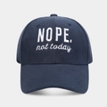 Fashionable navy blue velvet baseball cap with white NOPE not today embroidery design - Adjustable / Navy Blue