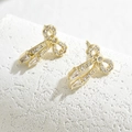 Elegant gold bow earrings with sparkling cubic zirconia stones and hanging crystals - Gold Bowknot Style (EH4586-2)