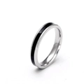 Minimalist silver titanium steel ring featuring a sleek black enamel inlay band - US 5 / 4 mm