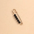 Golden safety pin waist cincher with five elegant black round pearls on a beige background - 6.5cm 5 Black Beads Gold