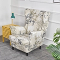 Elegant beige wingback chair cover featuring black and white floral branch patterns - Fragrant Flower Shadows