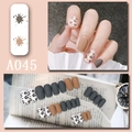 Unghie finte opache corte in kaki, grigio scuro e motivo leopardato bianco, SKU A045 - A045 Leopardo Cammello (A045)