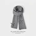 Deep gray knitted scarf featuring three delicate bow-knots in a soft cashmere blend - 160x22cm / Gray