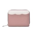 Short bi-color pink and white wave design wallet with litchi grain texture and zipper - Pink