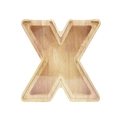 Letter X shaped wooden money box with transparent acrylic panel and natural wood grain - Letter X