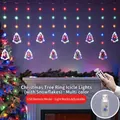 Christmas tree LED icicle lights with USB remote and 8 modes for festive decor - USB Remote Control / Snowflake Christmas Tree Ring