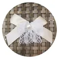 White satin mermaid doll hair bow with lace trim and elegant central pearl detail - Beige