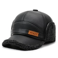 Gorro de aviador de cuero negro para hombre con forro de felpa y orejeras en negro - Piel de Bucle