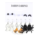Halloween-Ohrring-Set mit weißen Geistern, orangen Kürbissen und schwarzen Spinnen - Stil 01 Silber Geist Kürbis Set 1036