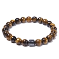 Detailed view of 8mm tiger eye stone beads with unique texture and metal spacer bead - Tiger Eye Bracelet