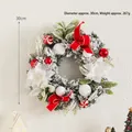30cm Red and white Christmas wreath with artificial snow pine needles and festive ornaments - Red White Flower Wreath 30cm
