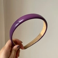 Minimalist vintage purple faux leather headband with smooth finish and beige lining - Purple