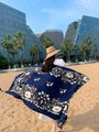 Deep blue beach shawl with white floral patterns for summer sun protection scarf - Style 21-Dark Blue White Floral / 180cm