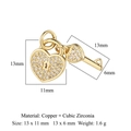 Golden heart lock and key pendant in copper and cubic zirconia with dimension specs - Heart Lock & Key Set / Gold