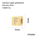 18K gold plated copper cube bead with zircon letter F and 4mm large hole for DIY jewelry - Letter F
