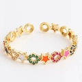 Adjustable gold plated open ring featuring colorful enamel stars and zircon stones - Star Multi-color