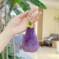 Cute purple plush eggplant keychain with embroidered smile and rose gold metal clip - Eggplant Style with Gold Clasp
