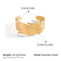Golden titanium steel open feather cuff bracelet with detailed texture, 3.14cm wide - Feather Texture Style (YYBL023092)