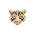 Retro tiger head brooch in gold alloy with green gemstone eyes and black enamel stripes - Tiger Head XD824076