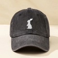 Gorra de béisbol gris oscuro lavado con bordado de conejo blanco y algodón vintage - Talla única / Negro