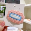 Handmade knitted hair clip in pink and light blue wavy oval design for DIY styling - 4# White Center Cloud Pink