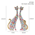 Colorful mosaic cat statues with gold ears and tails, set of 2 in elegant slim design - KY145 Mosaic