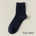 Navy blue mid-calf cotton sock with breathable mesh and ribbed anti-slip texture - One Size / Navy Blue