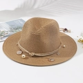 Cappello Panama in paglia con perline e monete dorate nella variante color naturale - M (56-58cm) / Cuoio