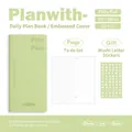 Matcha green PU daily planner set with alphabet stickers and 180-degree flat opening - Nut Green