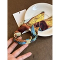 Bracelet manchette vintage doré mat avec tissu en soie style peinture à l'huile d'art - Style Étroit Imprimé Jaune (WB1187) / Or-Jaune
