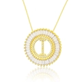 Golden round pendant necklace with letter I and zircon stones on white background - Gold Letter-I