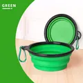 Collapsible green TPE dog bowl with black rim and carabiner for outdoor travel use - Small 350ml with Carabiner / Green