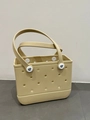 Waterproof cream EVA beach tote bag with perforated holes and durable handles - Khaki