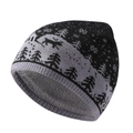 Winter knit reindeer hat with thick fleece lining in black and gray colorway - Black