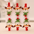 Set di 6 mollette natalizie decorative in legno con renne dei cartoni e cappelli - Modello alce / Set da 6