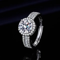 Silver halo engagement ring with round center zircon and pavé side stones on a dark background - Platinum Gold [two Carats] Ljz-251 / Adjustable Open