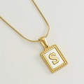 Snake chain necklace with 18K gold plated S letter rectangular pendant charm - S (With Chain)