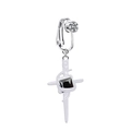 Macro detail of silver cross navel clip featuring black square gem and white rhinestones - Silver Black Square Stone Cross Sword (24012502-2)