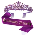 Purple glitter Mommy To Be sash with gold letters and rhinestone tiara party set - Purple Jewelry Set