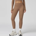 Brown high-waisted yoga pants and long-sleeve crop top set for fitness and running - S / Bottoms / Mocha Brown