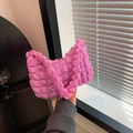 Pink pleated cloud shoulder bag with textured bubble fabric and a trendy half-moon shape - Pink