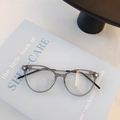 Vintage round frame anti-blue light glasses in transparent grey with metal arms - Smoke Gray