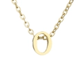 Detailed view of a gold-plated necklace featuring a polished letter O pendant charm - Letter O
