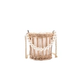 Handmade straw bucket bag with white pearl handle and golden metal chain strap - Hollow Style