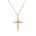 Minimalist gold turquoise cross necklace with zircon stones on white background - Fashion Gold Zirconia Cross
