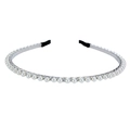 Minimalist silver metal headband with white pearls and black non-slip ends on white background - Pearl Style (FG129)
