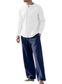 Ensemble homme en lin avec chemise plissée blanche et pantalon large bleu marine - Blanc + Marine