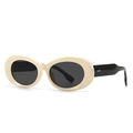 Vintage oval sunglasses with cream white frame and dark lenses featuring silver rivets - C4 Beige/Dark Gray